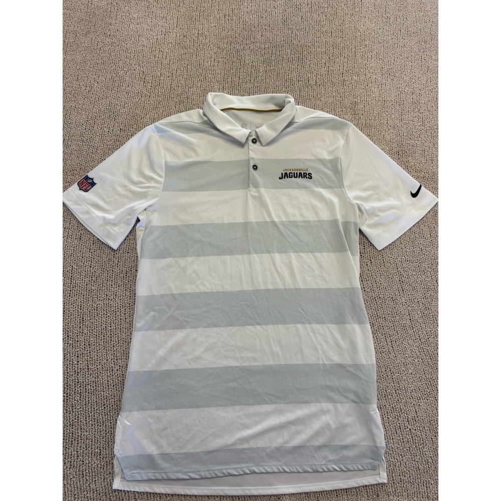 Nike NFL Jacksonville Jaguars Mens Dri-FIT Striped Polo Shirt White Grey Small